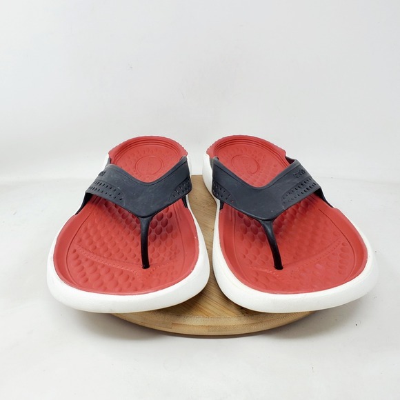 Crocs LiteRide Flip Flop Mens 10 Black Red Lightweight Sandals Shoes - Picture 3 of 13